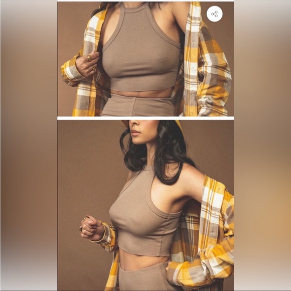 Staple and Hue mocha racer raw edge tan top size medium - Picture 4 of 8